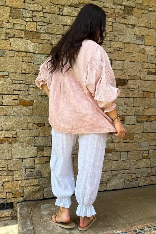 Mimi Pillow Cotton Batwing Blouse Rose 